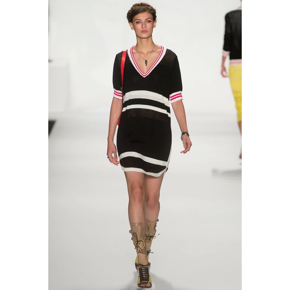 Rebecca Minkoff Womens Sweater Dress M Knit Mesh Striped‎ Black White Red Sporty